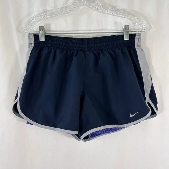 Nike Running Shorts Women's Large Blue Grey Striped Lined Drawstring Pull On - Picture 2 of 9